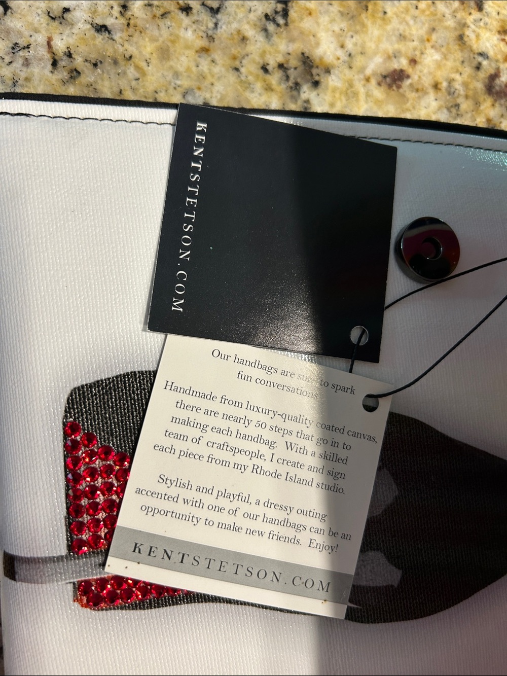 White Clutch with Red Crystal Heel Graphic - Picture 6 of 6